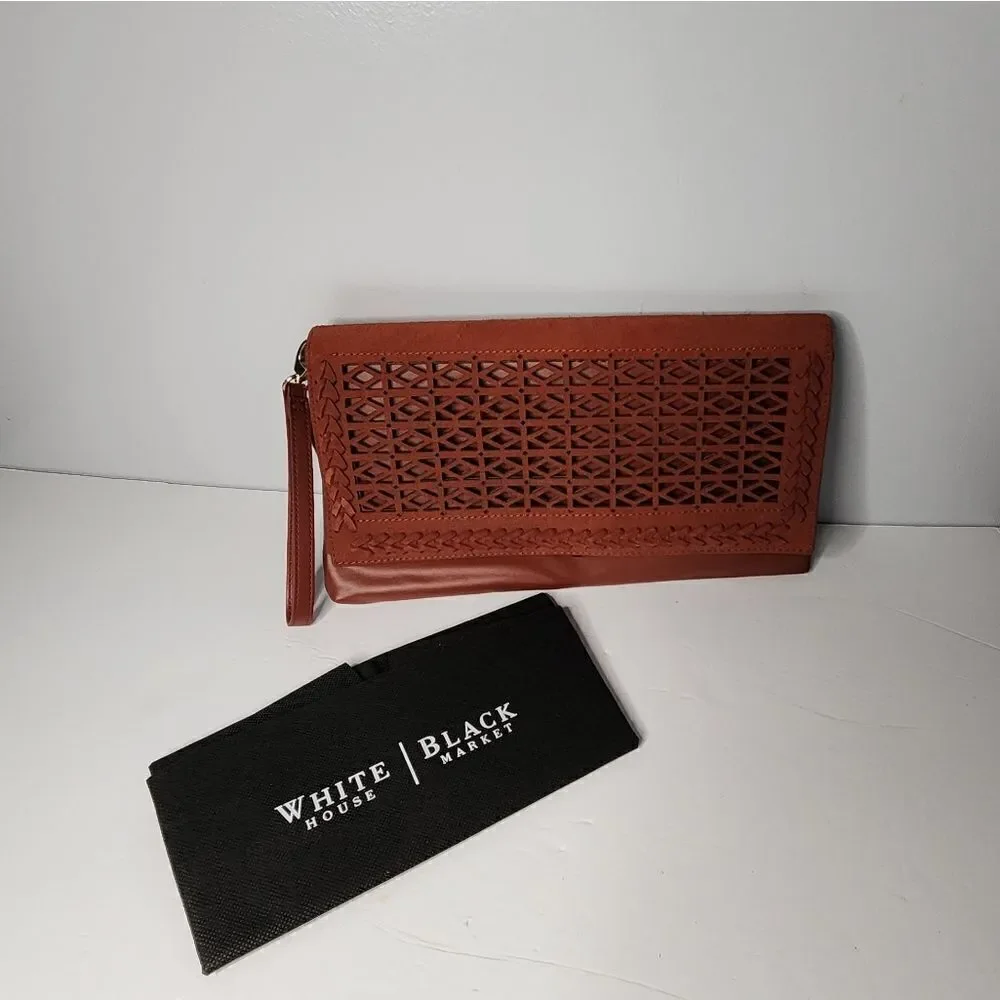 White House black market hand bag New With Tags Laser Cuts Burnt Redish Orange - Picture 2 of 9